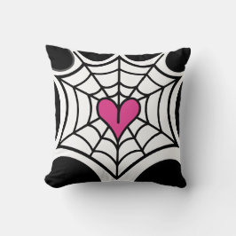 Cojín Decorativo Araña de corazón rosa telaraña Halloween en blanco