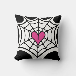Cojín Decorativo Araña de corazón rosa telaraña Halloween en blanco