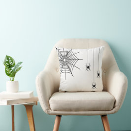 Cojín Decorativo Arañas Negras Mínimas y Telaraña de Halloween