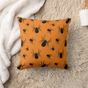 Cojín Decorativo Arañas Patrón de Halloween Negro y Naranja