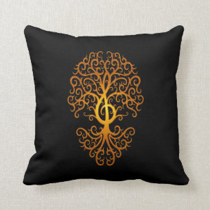 Cojín Decorativo Árbol, amarillo y negro del Clef agudo