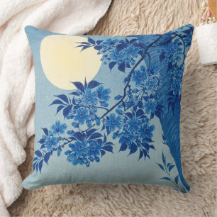 Cojín Decorativo Árbol azul bajo la luz de la luna: noche de flor d