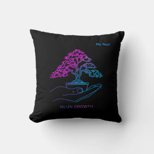 Cojín Decorativo Árbol Bonsái de Neón Estética Cyberpunk Personaliz