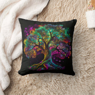 Cojín Decorativo Árbol Colorido de Luciérnagas Arte Moderno  