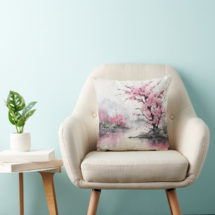 Cojín Decorativo Árbol con pinturas de tinta que florece