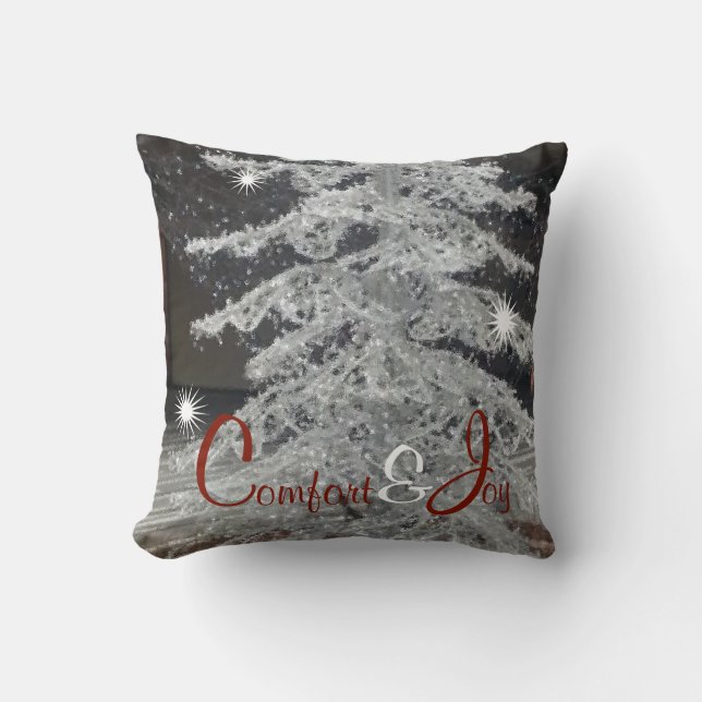 Cojín Decorativo Árbol contemporáneo negro y blanco de Navidad (Anverso)