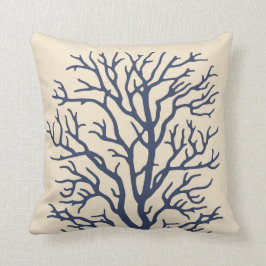 Cojín Decorativo Árbol coralino en crema en los azules marinos