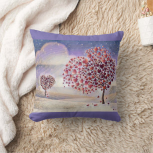 Cojín Decorativo Árbol de amor con acuarela de corazón