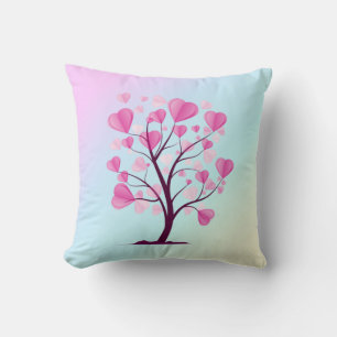 Cojín Decorativo Árbol de árbol de amor de los corazones color de a