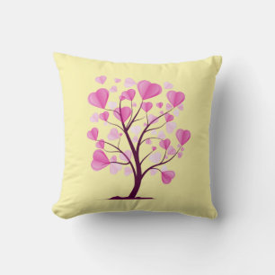 Cojín Decorativo Árbol de árbol de amor de los corazones color de a