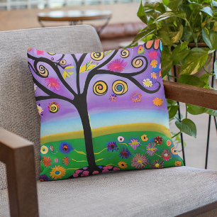 Cojín Decorativo Árbol de arte popular bastante caprichoso Arte gen