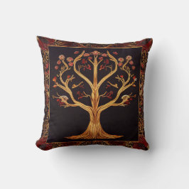 Cojín Decorativo Árbol de Bordado Negro Oro Rojo de LIfe de kedoki