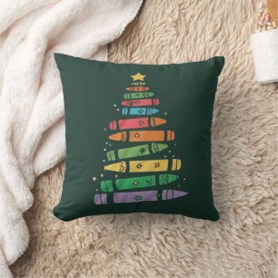 Cojín Decorativo Árbol de crayón de profesor de Navidad Luces de Xm