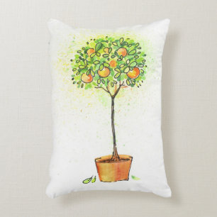 Cojín Decorativo Árbol de fruta cítrica pintado de la acuarela en