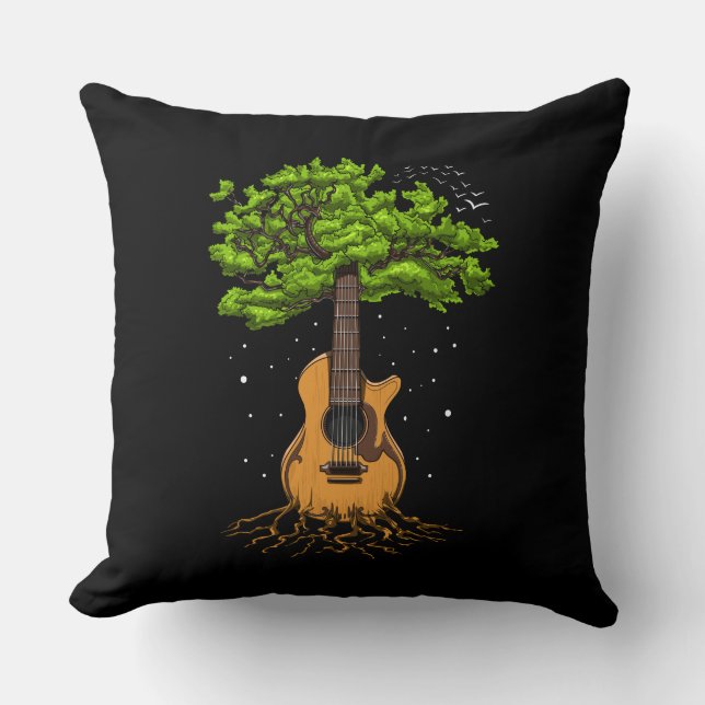 Cojín Decorativo Árbol De Guitarra Acústica De Vida (Anverso)