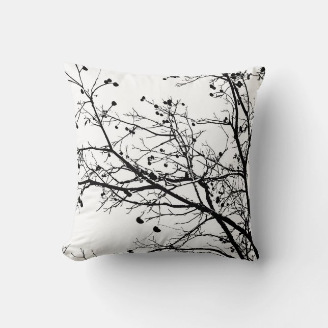 Cojín Decorativo Árbol de invierno negro y blanco (Anverso)