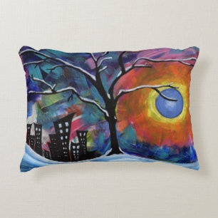 Cojín Decorativo Arbol de invierno y luces de la ciudad obra de art