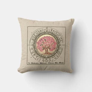 Cojín Decorativo Árbol de la Vida Flor de Cerezo Cita de Hipócrates