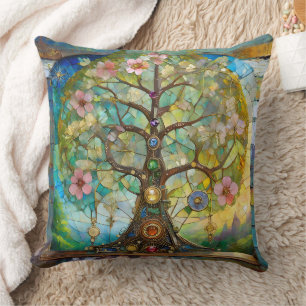 Cojín Decorativo Árbol de la Vida Florido de 7 Chakras