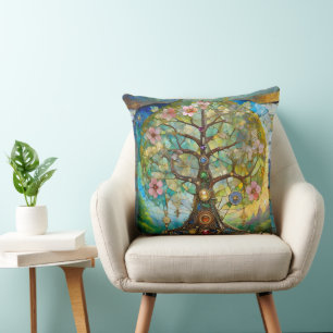 Cojín Decorativo Árbol de la Vida Florido de 7 Chakras