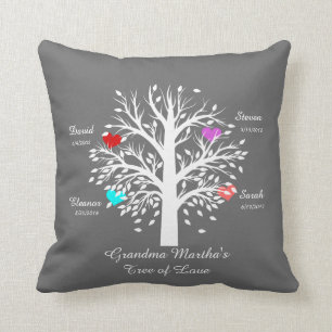 Cojín Decorativo Árbol de las abuelas (corazones) blanco en gris, 4