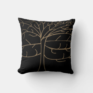 Cojín Decorativo Árbol de línea minimalista negro y dorado