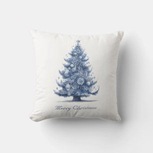 Cojín Decorativo Árbol de Navidad azul y blanco personalizado de De