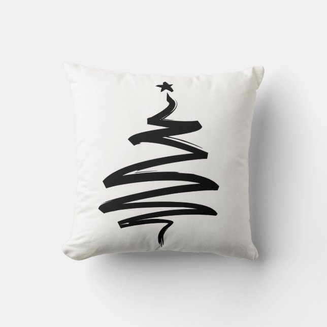 Cojín Decorativo Árbol de navidad blanco y negro (Anverso)