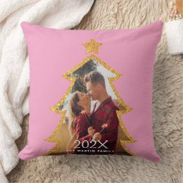 Cojín Decorativo Árbol de Navidad Brillante Rosa Foto Personalizada