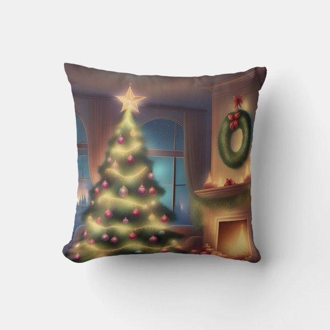 Cojín Decorativo Árbol de Navidad cálido (Anverso)