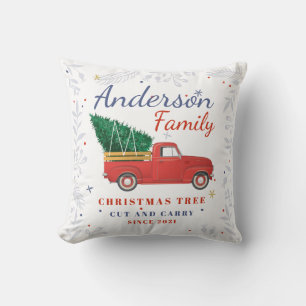 Cojín Decorativo Árbol de Navidad Camioneta Roja Familiar Personali
