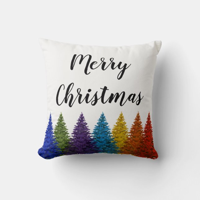 Cojín Decorativo Árbol de Navidad con bandera arcoiris del orgullo  (Anverso)