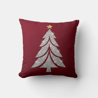 Cojín Decorativo Árbol de Navidad con brillo plateado festivo