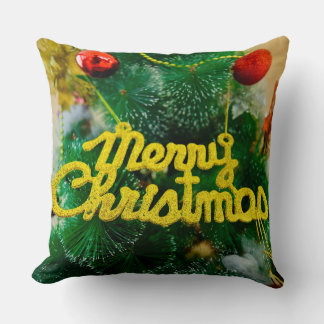 Cojín Decorativo Árbol de Navidad con brillo verde Feliz Navidad Ho