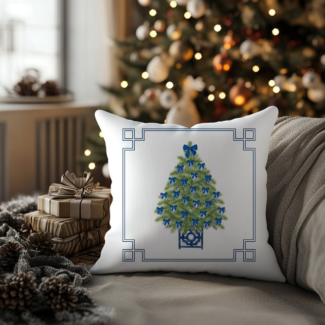 Cojín Decorativo Árbol de Navidad con estilo Chinoiserie festivo (chinoiserie christmas tree holiday throw pillow)
