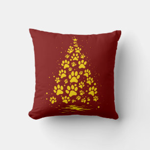 Cojín Decorativo Árbol de Navidad con Huella de Pata para Amantes d