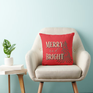 Cojín Decorativo Árbol de Navidad con Letrero 'Alegre y Brillante'