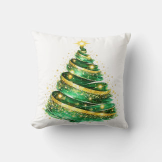 Cojín Decorativo Árbol de Navidad con remolino de oro verde esmeral