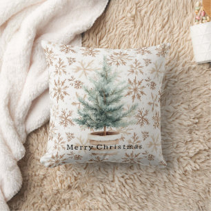 Cojín Decorativo Árbol de Navidad Copos de Nieve Blanco Crema