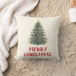 Cojín Decorativo Árbol de Navidad de acuarela rústica Navidades