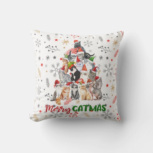 Cojín Decorativo Árbol de Navidad de gatos y gatitos de vacaciones  (Anverso)