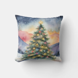 Cojín Decorativo Árbol de Navidad de invierno Paisaje al atardecer 