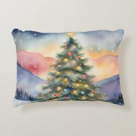 Cojín Decorativo Árbol de Navidad de invierno Paisaje al atardecer 