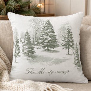 Cojín Decorativo Árbol de Navidad de Monograma de Pino de Bosque de