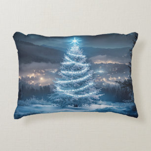 Cojín Decorativo Árbol de Navidad de Noche de Invierno Brillante Az