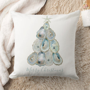 Cojín Decorativo Árbol de Navidad de Ostra con Acuarela
