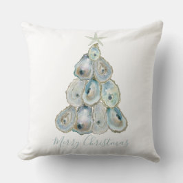 Cojín Decorativo Árbol de Navidad de Ostra con Acuarela