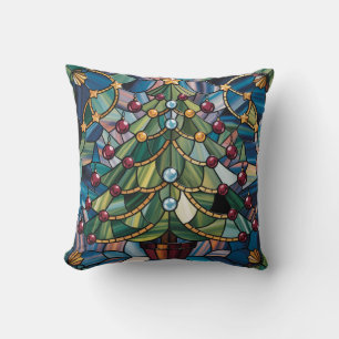 Cojín Decorativo Árbol de Navidad de Vidrio Pintado Estilo Tiffany