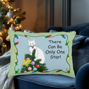 Cojín Decorativo Árbol de Navidad Divertido y Festivo Gato Blanco D