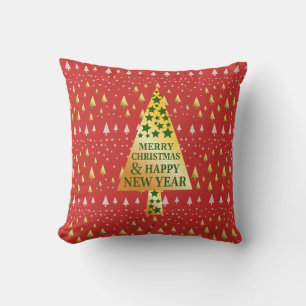 Cojín Decorativo Árbol de Navidad dorado - paisaje rojo